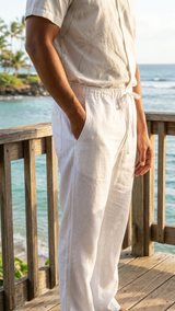 Linen Rayon Blend Wedding White Pants — Men's Pants — MauiShirts (view 5)