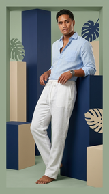Linen Rayon Blend Wedding White Pants — Men's Pants — MauiShirts (view 3)