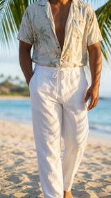Linen Rayon Blend Wedding White Pants — Men's Pants — MauiShirts