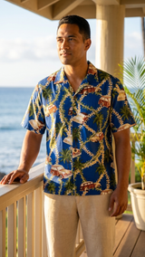 Plumeria Lei Woodie Men's Poly Cotton Shirt — Men's Polyester Shirts — MauiShirts (view 4)