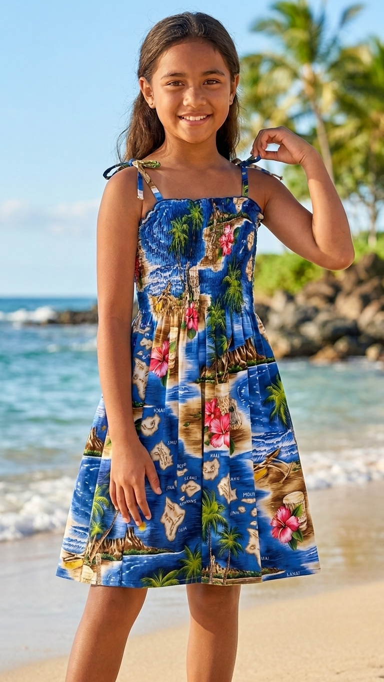 Hibiscus Hawaiian Islands Girls Smocked Dress — Girls Dresses — MauiShirts
