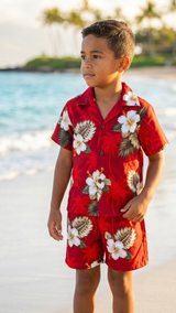 White Hibiscus Monstera Boy's 2pc — Boys Cabana Sets — Pacific Legend (view 3)