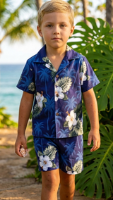 White Hibiscus Monstera Boy's 2pc — Boys Cabana Sets — Pacific Legend