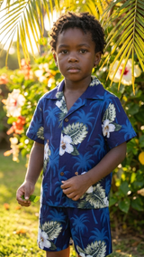White Hibiscus Monstera Boy's 2pc — Boys Cabana Sets — Pacific Legend (view 4)