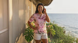 Pink Flamingo HIbiscus Women's Hawaiian Camp Shirt