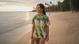 Parrot Monstera Women's Hawaiian Camp Shirt