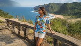 Red Hibiscus Island Women's Hawaiian Camp Shirt