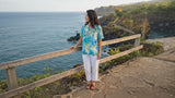 RJC Womens Watercolor Tropic Peasant Blouse