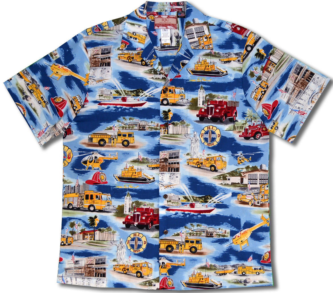 Hawaii Fire Fighter Trucks Men's Aloha Shirt