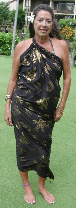 Golden Palm Boat Full Size Terivoile Sarong Wrap