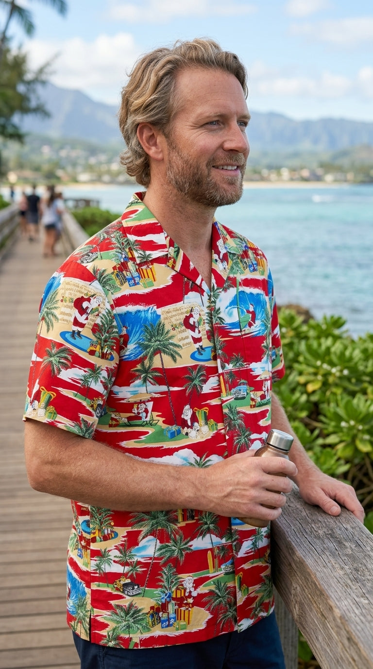Santas Hawaiian Vacation Christmas Shirt — Men's Cotton Shirts — RJC