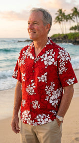 Shadow White Hibiscus Men's — Men's Cotton Shirts — Pacific Legend (view 5)