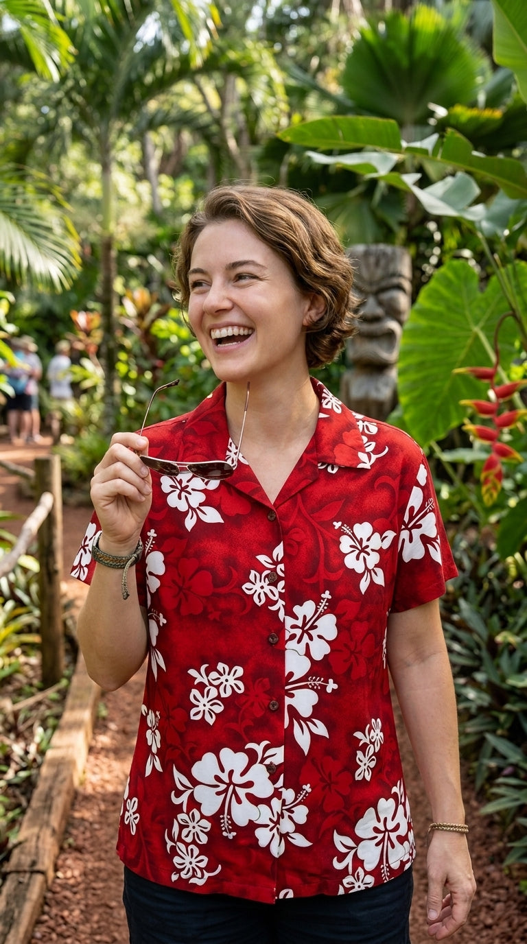 Shadow White Hibiscus women's fitted cotton — Women's Cotton Shirts — MauiShirts