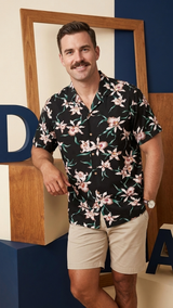 Paradise Found Men's Star Orchid Tom Selleck Magnum PI Hawaiian Shirt