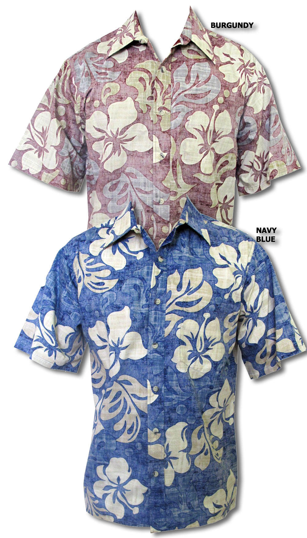 Textured Hibiscus Reverse Print Cotton Aloha Shirt