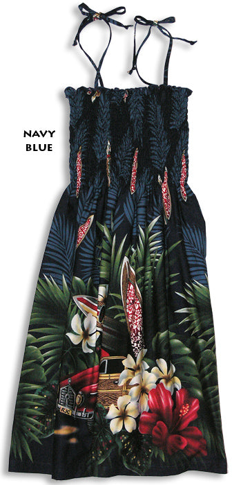 Tropical Surfboad Woodie Smocked Tube Dress