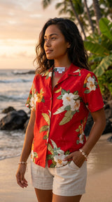 Tropical Hibiscus Women's Shirt — Women's Cotton Shirts — Paradise Found (view 3)
