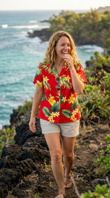 Tropical Summer HIbiscus Women's Hawaiian Camp Shirt