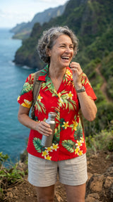 Tropical Summer HIbiscus Women's Hawaiian Camp Shirt