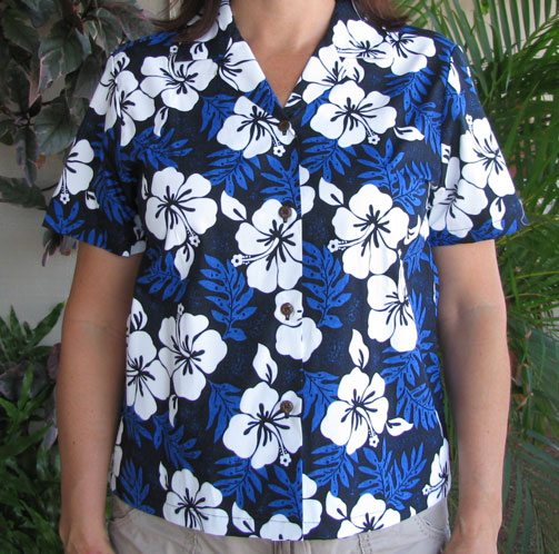 White Hibiscus Fern Women's camp shirt