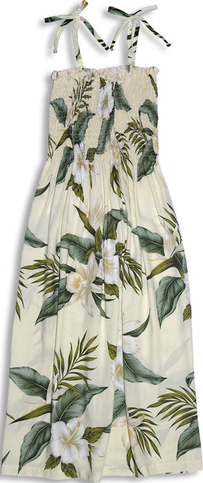 White Orchid Hibiscus Smocked Tube Dress