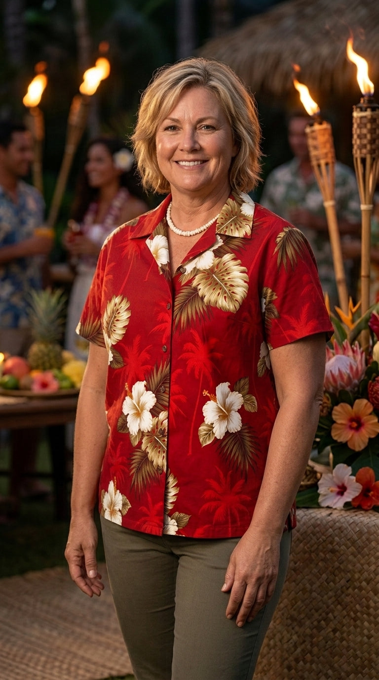 White Hibiscus Monstera women's fitted shirt — Women's Cotton Shirts — MauiShirts