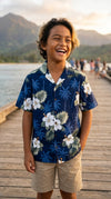 White Hibiscus Monstera boy's shirt — Boys Shirts — MauiShirts
