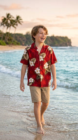 White Hibiscus Monstera boy's shirt — Boys Shirts — MauiShirts (view 5)