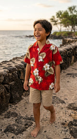 White Hibiscus Monstera boy's shirt — Boys Shirts — MauiShirts (view 7)