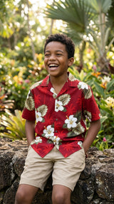 White Hibiscus Monstera boy's shirt — Boys Shirts — MauiShirts (view 3)
