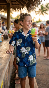 White Hibiscus Monstera boy's shirt — Boys Shirts — MauiShirts (view 4)