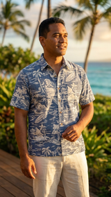 Woodcut Hawaiian Businessman's Reverse Shirt — Men's Reverse Print Shirts — RJC (view 4)