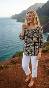 RJC Womens Woodcut Updown Staircase Peasant Blouse — Womens Rayon Blouses — RJC