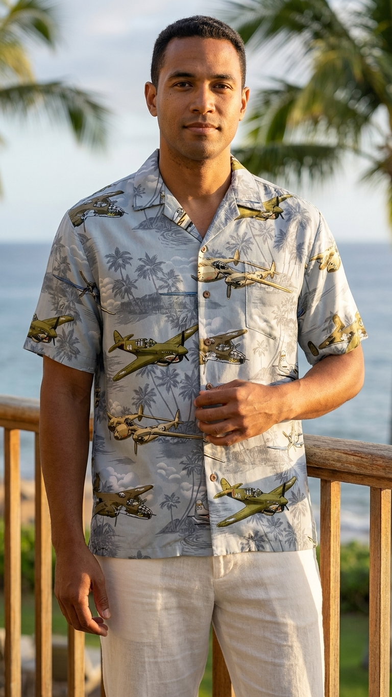 Aerial Island Dog Fight Mens Hawaiian Shirt — Men's Cotton Shirts — RJC (view 3)