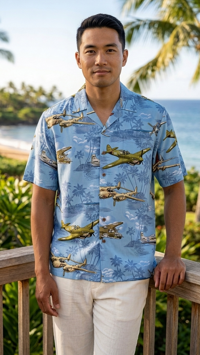 Aerial Island Dog Fight Mens Hawaiian Shirt — Men's Cotton Shirts — RJC